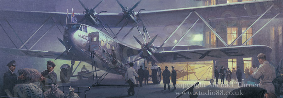 Detail from Night Mail to Paris - Aviation print from a painting by Michael Turner