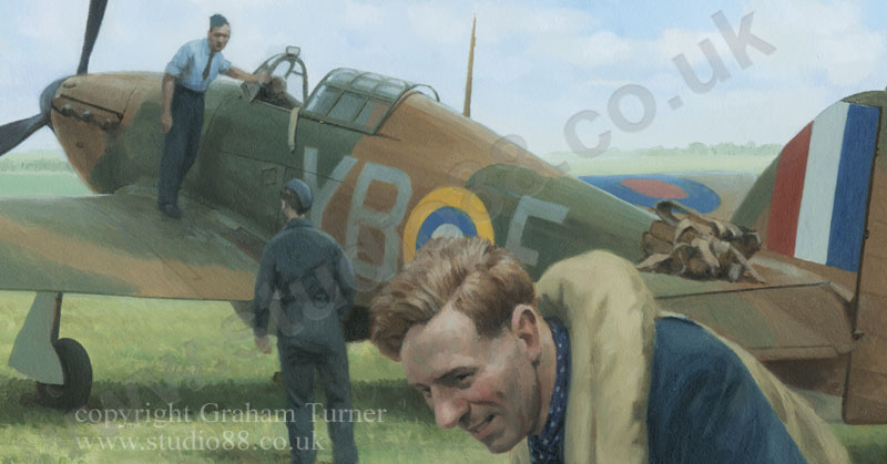 Detail from 'All to Play For' - painting of RAF pilots during the Battle of Britain
