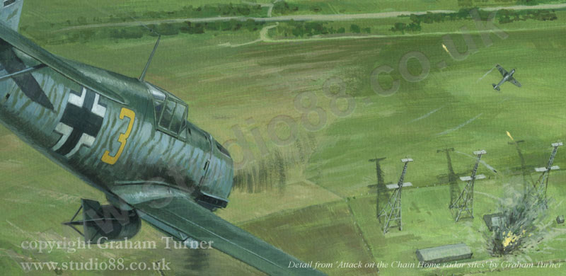 Detail from Attacking the Chain Home radar sites - painting by Graham Turner