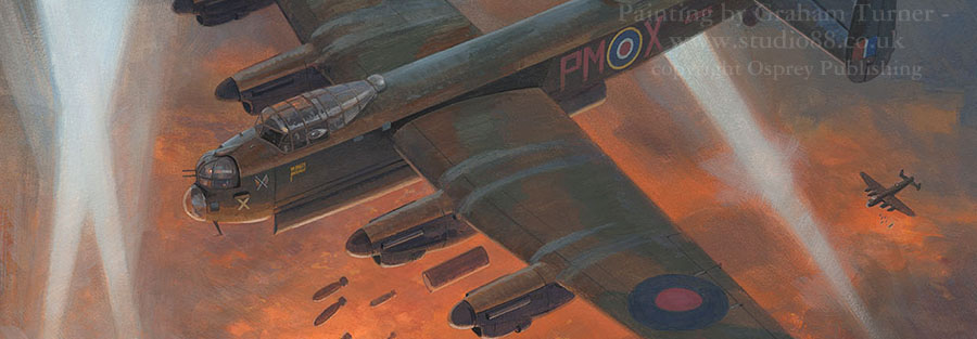 Detail from painting of a Lancaster by Graham Turner from Osprey book The Ruhr 1943