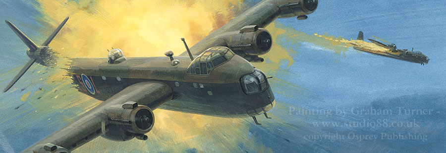 Detail from painting of a Lancaster by Graham Turner from Osprey book The Ruhr 1943