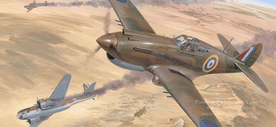 Curtiss P40-B Tomahawks over Palmyra - Detail from a painting by Graham Turner from Osprey book Syria and Lebanon 1941