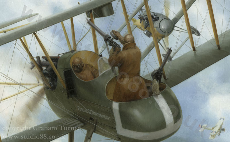 'Exposed' - FE2b dogfights with Manfred von Richtofen's Albatros - painting by Graham Turner