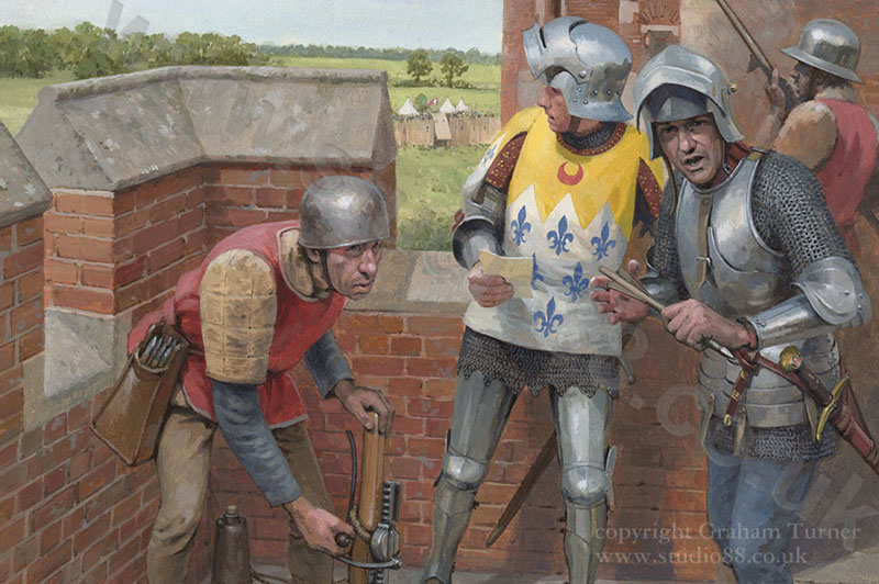Detail from an original painting by Graham Turner of the Pastons and the Siege of Caister Castle, 1469