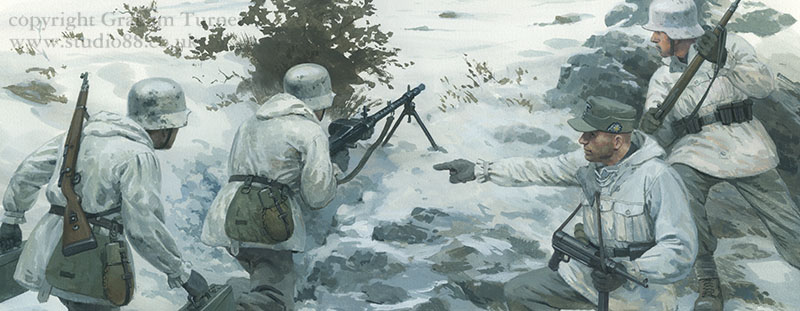 Detail from Gebirgsjager Counter-attack on Lanhohe - original painting from the Osprey book Petsamo and Kirkenes 1944 by Graham Turner