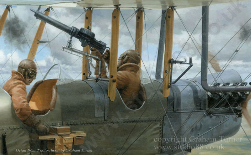 Detail from 'Photo-shoot' - WW1 painting by Graham Turner showing RFC BE2 aeroplane