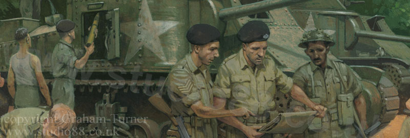 Lee tanks, Burma 1944 - detail from a painting by Graham Turner