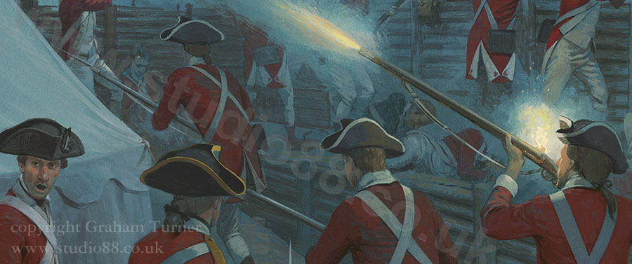 Detail from an original painting of the Battle of Yorktown by Graham Turner from Osprey book 'George Washington'