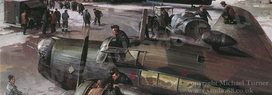 Detail from Wellington Dispersal - WW2 Aviation Art print from painting by Michael Turner