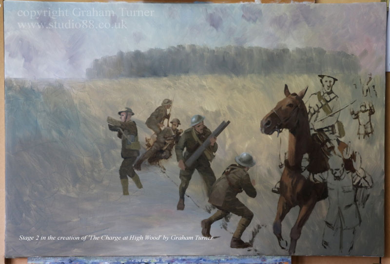 Graham Turner paints 'The Charge at High Wood' - Stage 2