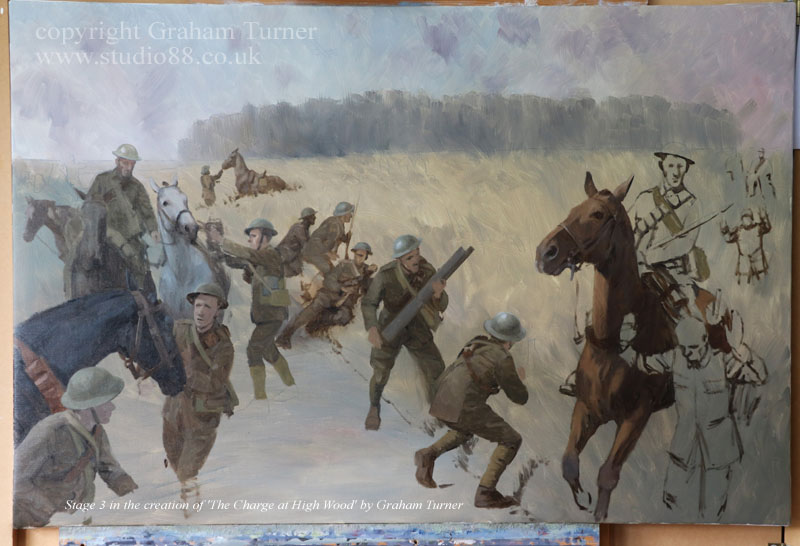 Graham Turner paints 'The Charge at High Wood' - Stage 3