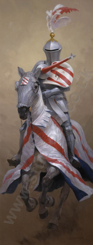 Jousting knight in armour on his horse - medieval art print by Graham Turner