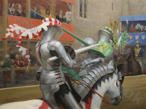 Knights in armour jousting - Medieval art painting by Graham Turner