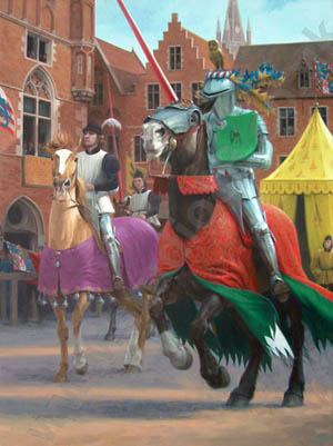 15th Century jousting in Bruges - Medieval art painting and print by Graham Turner