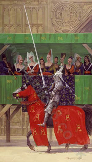 15th Century jousting knight in armour - Medieval art painting and print by Graham Turner
