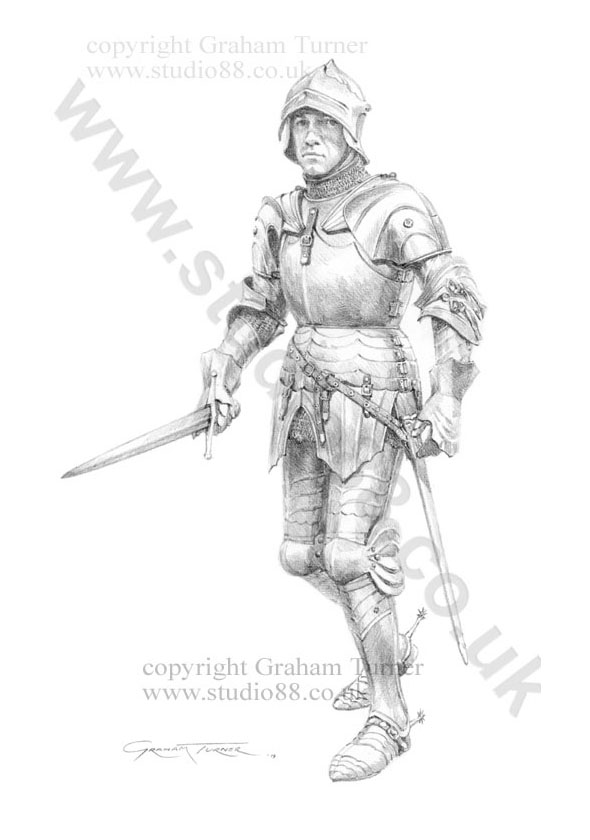 English Knight c.1478 - Original drawing by Graham Turner