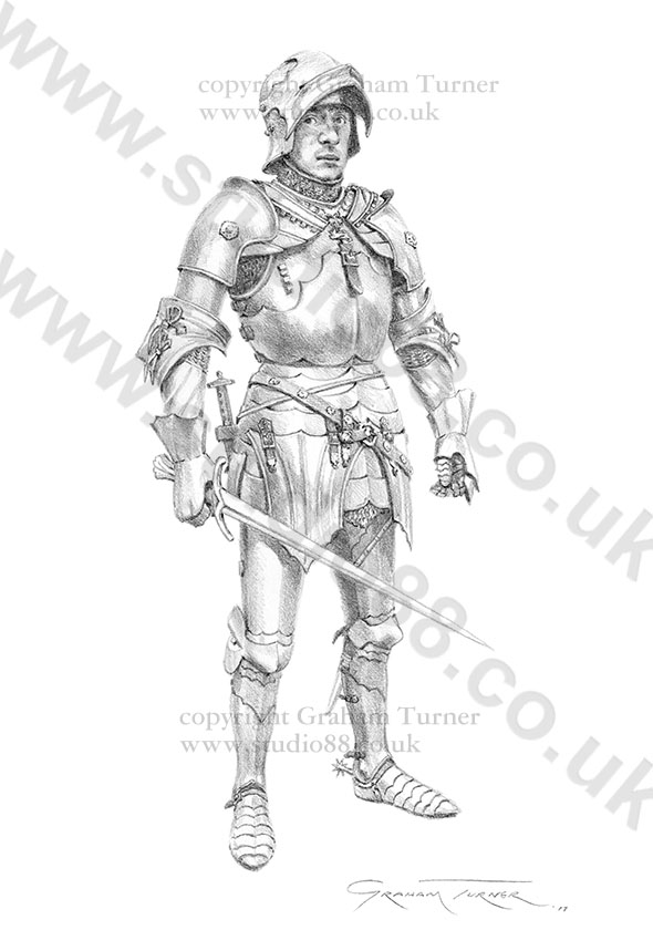 English Knight c.1475 - Original drawing by Graham Turner