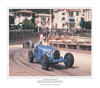Bugatti, 1931 Monaco Grand Prix - Classic Grand Prix racing car art print by Graham Turner