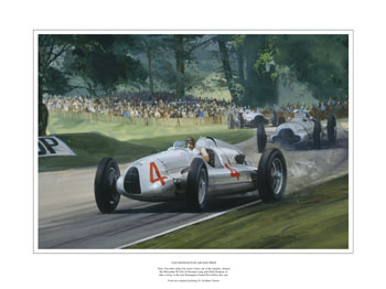 Nuvolari, Auto Union, 1938 Donington Grand Prix - Classic Grand Prix racing car art print by Graham Turner