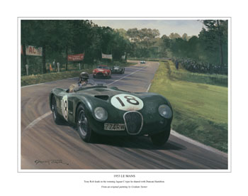 Jaguar C type, 1953 Le Mans - Classic sports racing car art print by Graham Turner