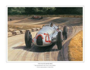 Tazio Nuvolari, Auto Union - Classic racing car art print by Graham Turner