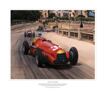 Fangio, Alfa Romeo, 1950 Monaco Grand Prix - Classic formula one racing car art print by Graham Turner