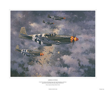 USAAF P-51 Mustang over D-Day beaches - Aviation Art print from painting by Michael Turner