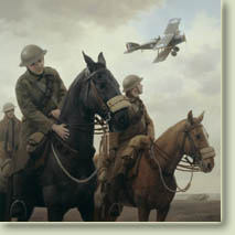 'Steady Boy' - WW1 British army cavalry horse and Bristol Fighter - Equestrian Art by Graham Turner