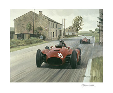 1956 Belgian Grand Prix, Spa, Peter Collins, Ferrari - Motorsport Art Print by Graham Turner