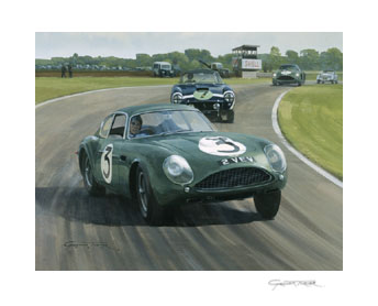 1961 Tourist Trophy, Goodwood, Jim Clark, Aston Martin Zagato - Motorsport Art Print by Graham Turner