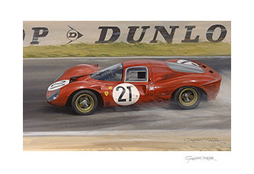 1967 Le Mans, Ferrari P4, Scarfiotti, Parkes - Motorsport Art Print by Graham Turner