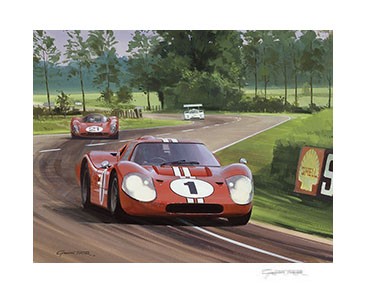 1967 Le Mans, Ford Mk IV, Gurney, Foyt - Motorsport Art Print by Graham Turner