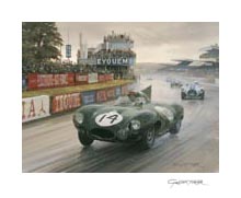 1954 Le Mans, Duncan Hamilton, Jaguar D-type - Motorsport Art Print by Graham Turner