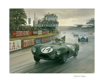 1954 Le Mans, Duncan Hamilton, Jaguar D-type - Motorsport Art Print by Graham Turner