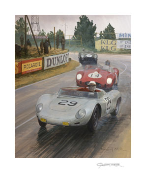 1958 Le Mans, Porsche RSK, Behra, Herrmann - Motorsport Art Print by Graham Turner