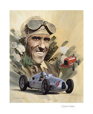 Tazio Nuvolari Portrait - Giclée Print by Graham Turner