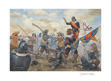 Sir Edmund Verney with the Royal Standard at Edgehill - Painting by Graham Turner