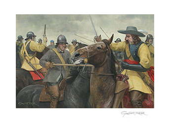Scottish and English cavalry clash at Musselburgh, 1650 - Painting by Graham Turner
