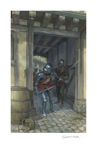 Warwick's troops at the Battle of St. Albans, 1455 - print from a painting by Graham Turner