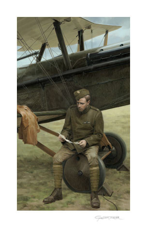 'Letter from Home' - Royal Flying Corps Pilot with SE5a - WW1 Aviation print from a painting by Graham Turner GAvA