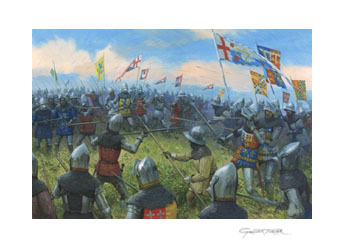 Prince of Wales wounded at the Battle of Shrewsbury, 1403 - print from painting by Graham Turner