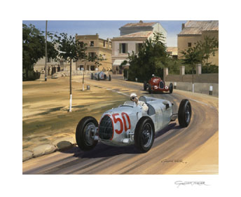 Bernd Rosemeyer, Auto Union, 1936 Coppa Acerbo - print from a painting by Graham Turner