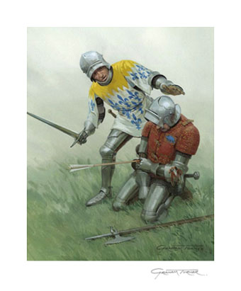 Sir John Paston at the Battle of Barnet, 1471 - print from a painting by Graham Turner