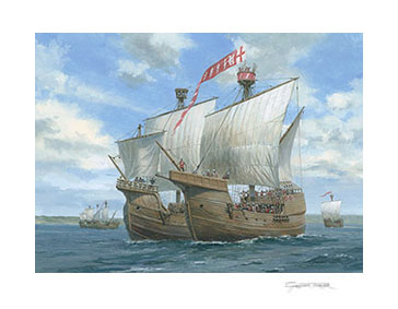 Keeper of the Seas - print from painting by Graham Turner of the Earl of Warwick's ships in action in the Channel