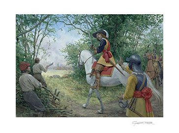 Lord Falkland at the Battle of Newbury, 1643 - Print from a painting by Graham Turner