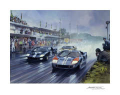 1966 Le Mans finish - Motorsport Art Print by Michael Turner