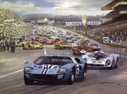 1967 Le Mans Start, Ford GT40 - Motorsport art print by Michael Turner