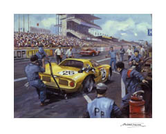 1965 Le Mans Ferrari pitstop - Motorsport Art Print by Michael Turner