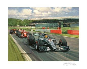 Lewis Hamilton leads the 2017 British Grand Prix at Silverstone - print from a painting by Michael Turner