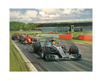 Lewis Hamilton leads the 2017 British Grand Prix at Silverstone - print from a painting by Michael Turner